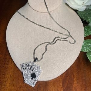 Royal Flush Crystal Playing Card Necklace, Unisex, 26”